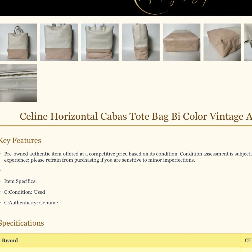 Celine Cream and Tan Leather Tote - Picture 10 of 10